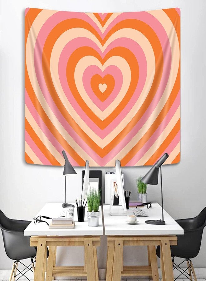 Uokiuki Retro Hippie Heart Tapestry 60s 70s Groovy Aesthetic Y2K Wall Hanging for Studio Room Bedroom Living Room Dorm 40 X 28 Inch Orange - Image 2